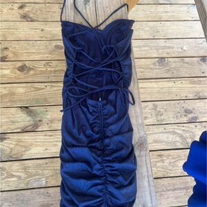 B. Smart Navy Blue Ruched Dress Homecoming
